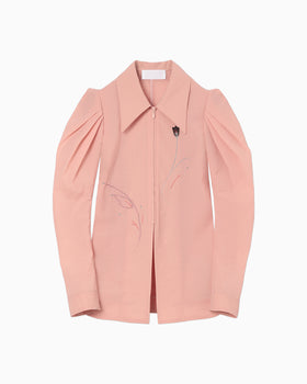 Stretch Beaded Detail Tuck Jacket - pink