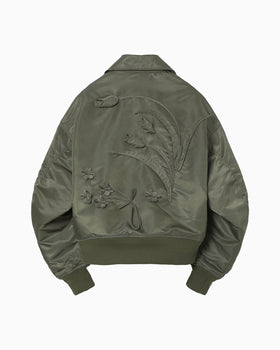 Nylon Twill 3D Embroidery Flight Jacket - khaki
