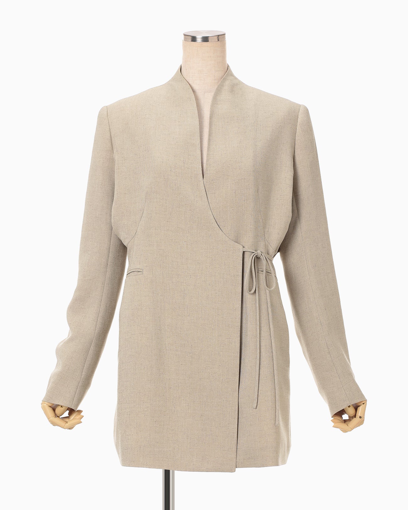 Triacetate Polyester Collarless Jacket - beige - Mame Kurogouchi