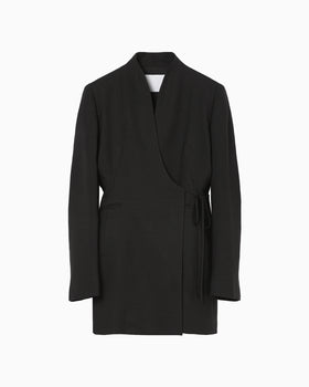 Triacetate Polyester Collarless Jacket - black