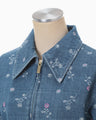 Floral Jacquard Denim Jacket - blue