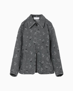 Floral Jacquard Denim Jacket - grey