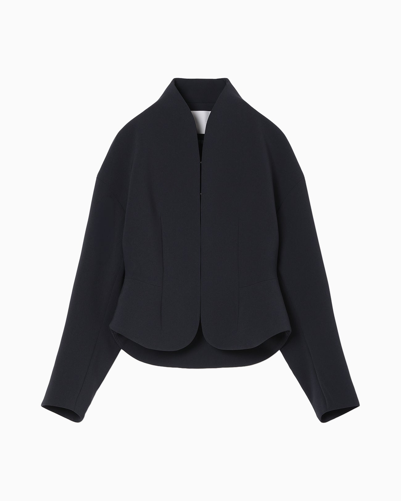 Triacetate Polyester Collarless Short Jacket - navy - Mame Kurogouchi