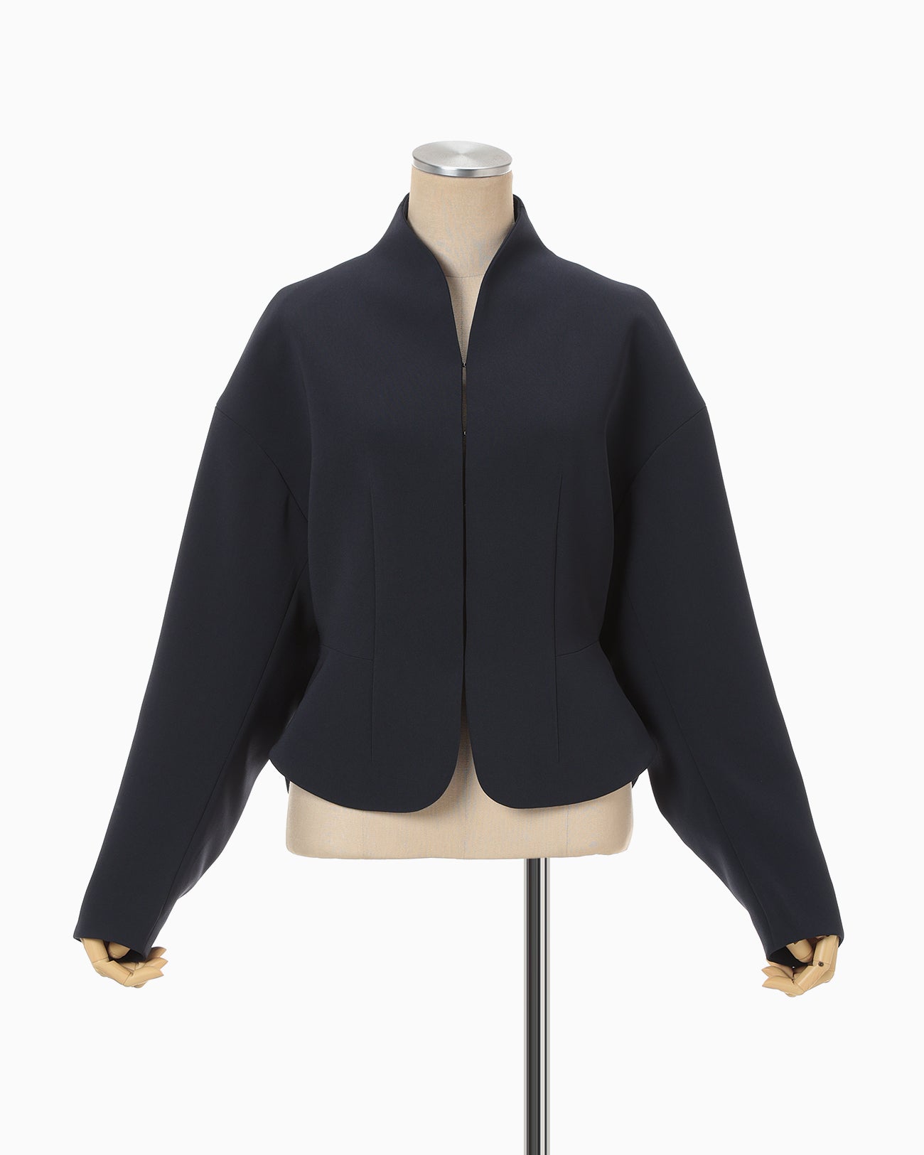 Triacetate Polyester Collarless Short Jacket - navy - Mame Kurogouchi