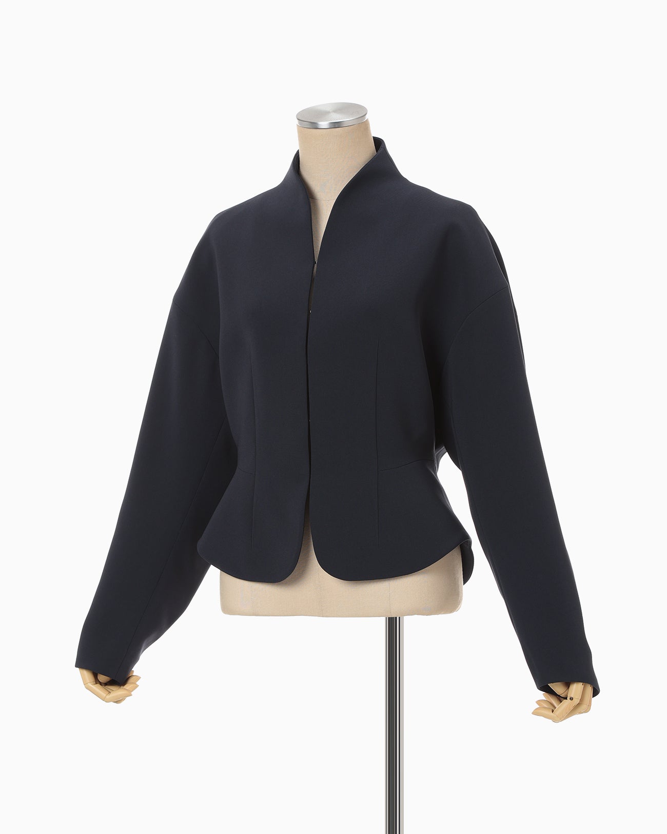 Triacetate Polyester Collarless Short Jacket - navy - Mame Kurogouchi