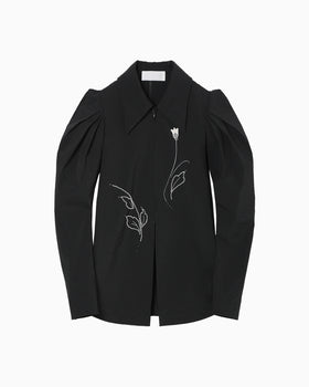 Stretch Beaded Detail Tuck Jacket - black