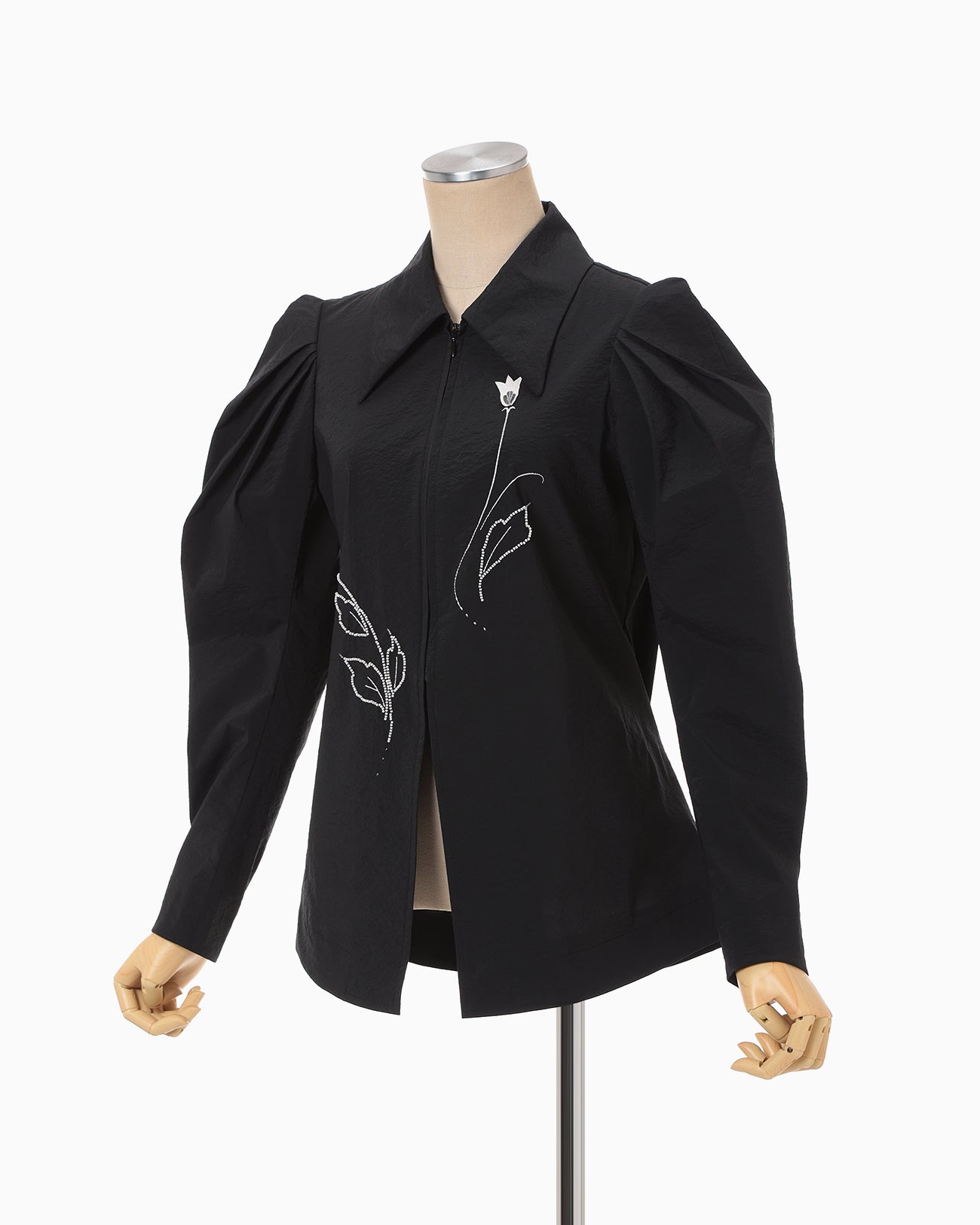 Stretch Beaded Detail Tuck Jacket - black - Mame Kurogouchi