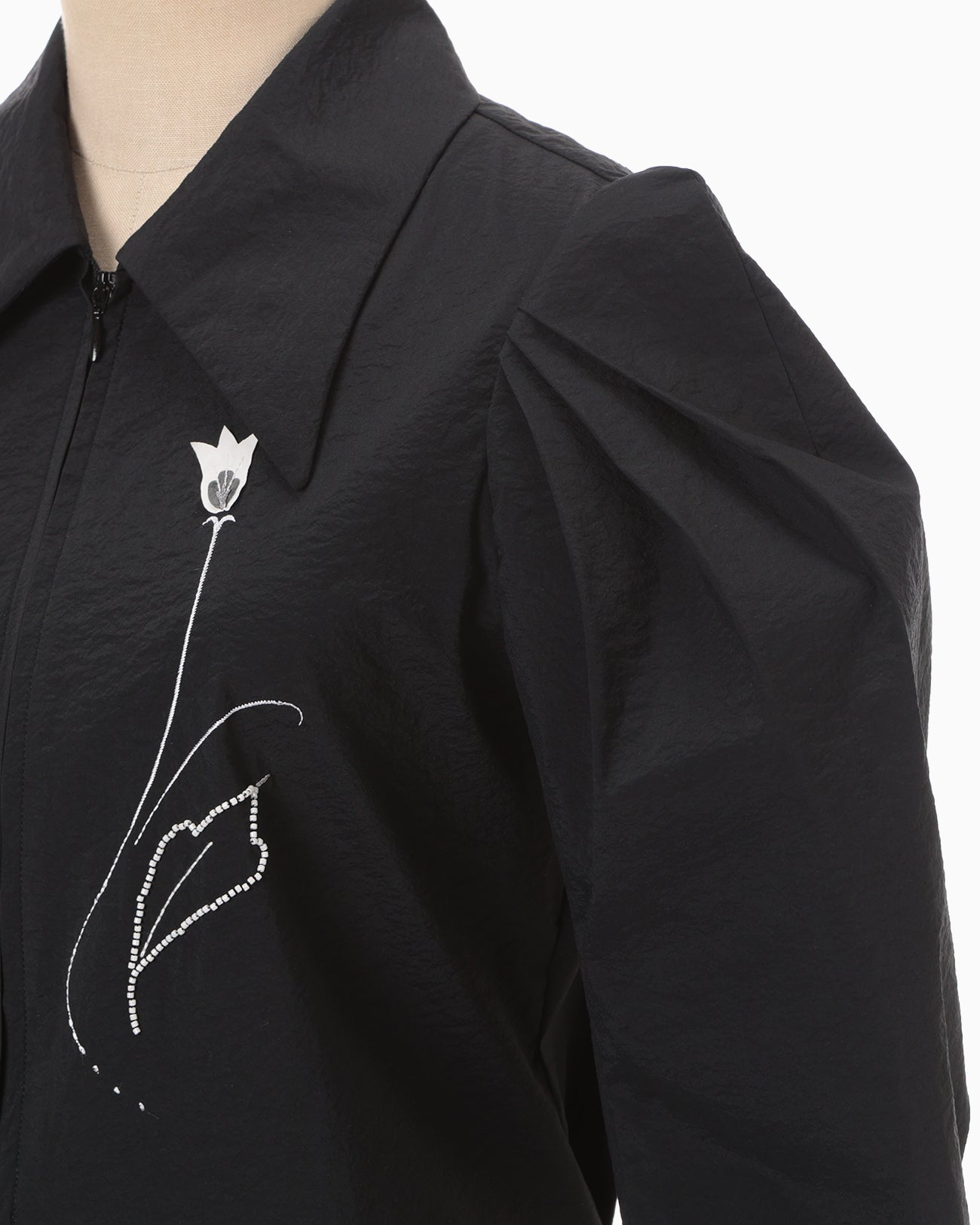 Stretch Beaded Detail Tuck Jacket - black - Mame Kurogouchi
