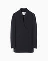 Acetate Polyester Collarless Double Breasted Suit Jacket - navy