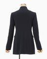 Acetate Polyester Collarless Double Breasted Suit Jacket - navy
