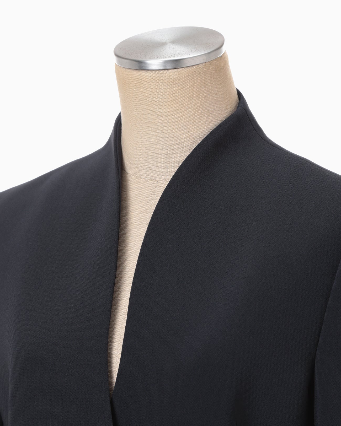 Acetate Polyester Collarless Double Breasted Suit Jacket - navy 