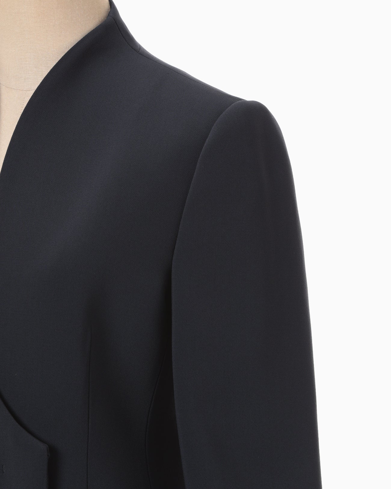 Acetate Polyester Collarless Double Breasted Suit Jacket - navy 