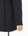 Acetate Polyester Collarless Double Breasted Suit Jacket - navy