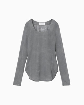 Starry Jersey Square Neck Sheer Top - grey