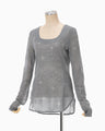 Starry Jersey Square Neck Sheer Top - grey