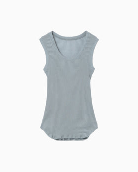 Mercerized Cotton Rib Jersey Sleeveless Top - blue
