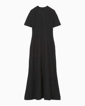 Shirring Jersey Jacquard Dress - black