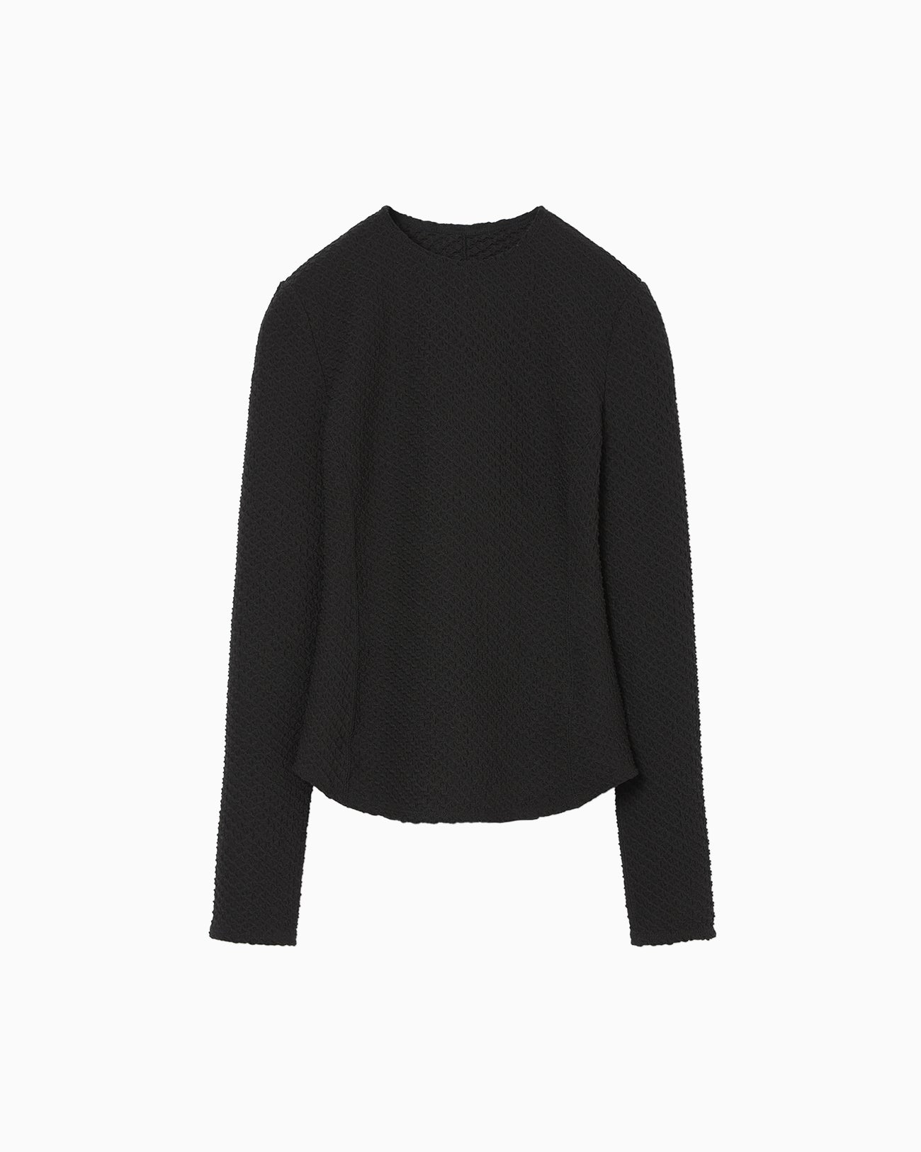Shirring Jersey Jacquard Long Sleeve Top - black - Mame Kurogouchi