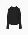 Shirring Jersey Jacquard Long Sleeve Top - black