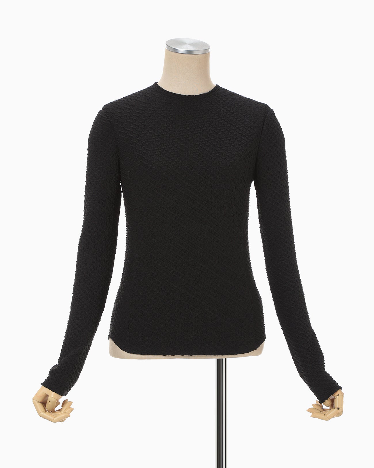 Shirring Jersey Jacquard Long Sleeve Top - black - Mame Kurogouchi