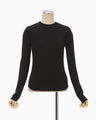 Shirring Jersey Jacquard Long Sleeve Top - black