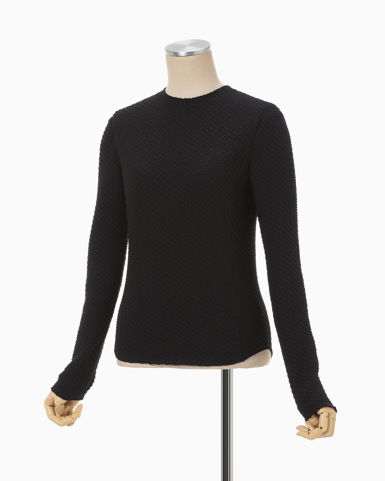Shirring Jersey Jacquard Long Sleeve Top - black - Mame Kurogouchi