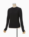 Shirring Jersey Jacquard Long Sleeve Top - black