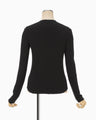 Shirring Jersey Jacquard Long Sleeve Top - black