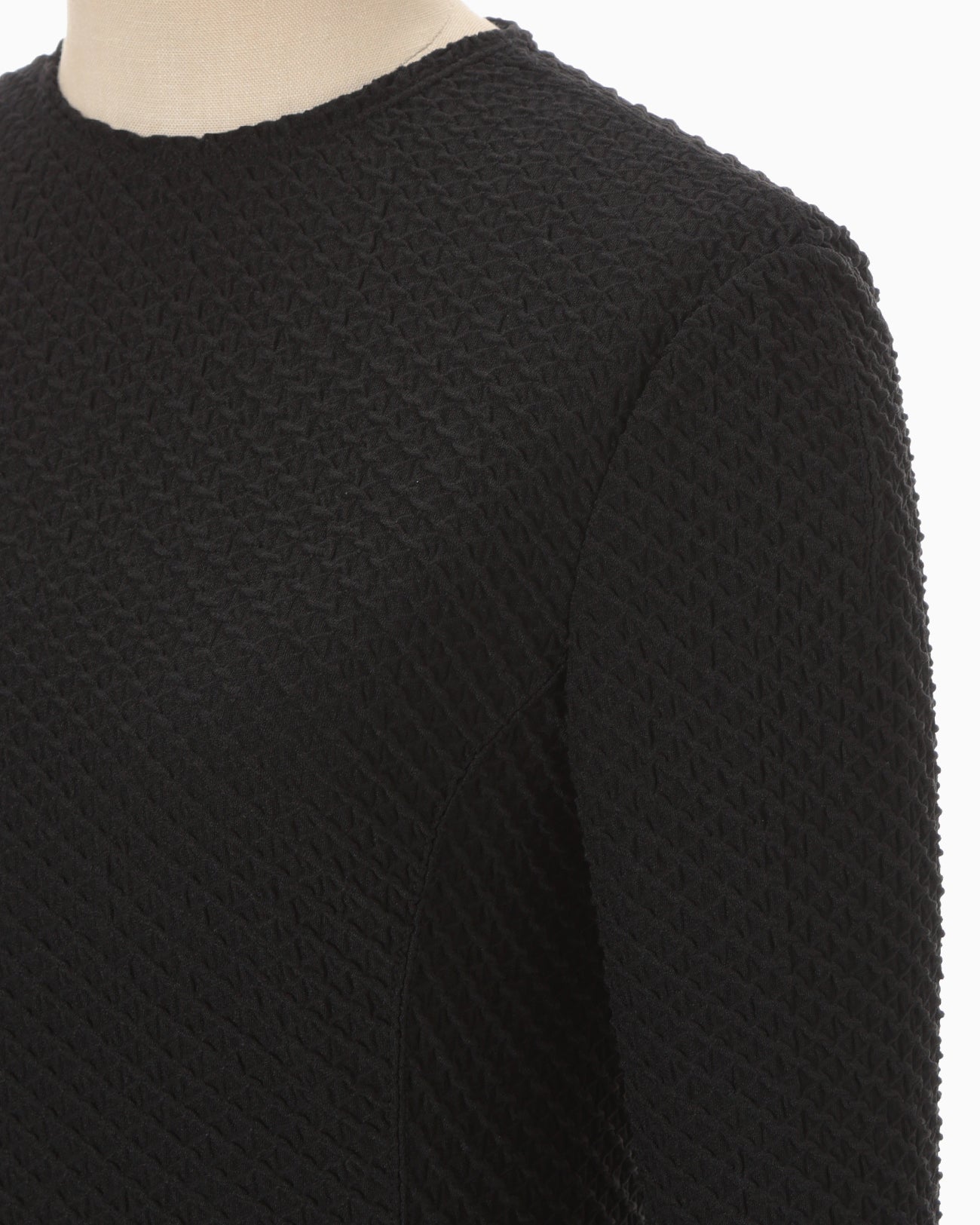 Shirring Jersey Jacquard Long Sleeve Top - black - Mame Kurogouchi