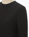 Shirring Jersey Jacquard Long Sleeve Top - black