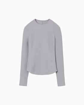Shirring Jersey Jacquard Long Sleeve Top - grey