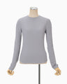 Shirring Jersey Jacquard Long Sleeve Top - grey