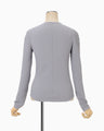 Shirring Jersey Jacquard Long Sleeve Top - grey