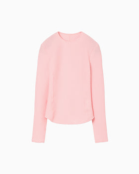Shirring Jersey Jacquard Long Sleeve Top - pink