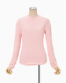 Shirring Jersey Jacquard Long Sleeve Top - pink