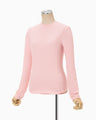 Shirring Jersey Jacquard Long Sleeve Top - pink