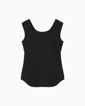 Shirring Jersey Jacquard Sleeveless Top - black