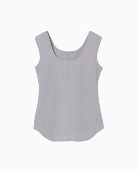 Shirring Jersey Jacquard Sleeveless Top - grey