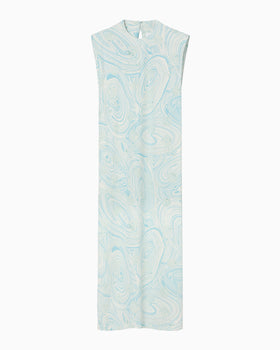 Marble Print Jersey Dress - blue