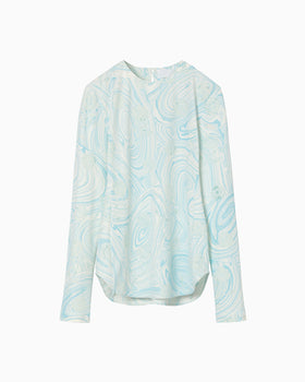 Marble Print Jersey Long Sleeve Top - blue