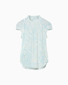 Marble Print Jersey Short Sleeve Top - blue