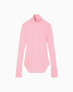 Cotton Jersey High Neck Top - pink