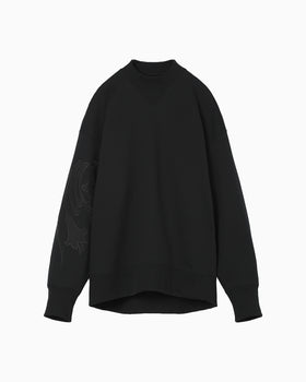 Floral Embroidery Oversized Sweat Top - black