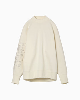 Floral Embroidery Oversized Sweat Top - ecru