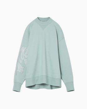 Floral Embroidery Oversized Sweat Top - light blue