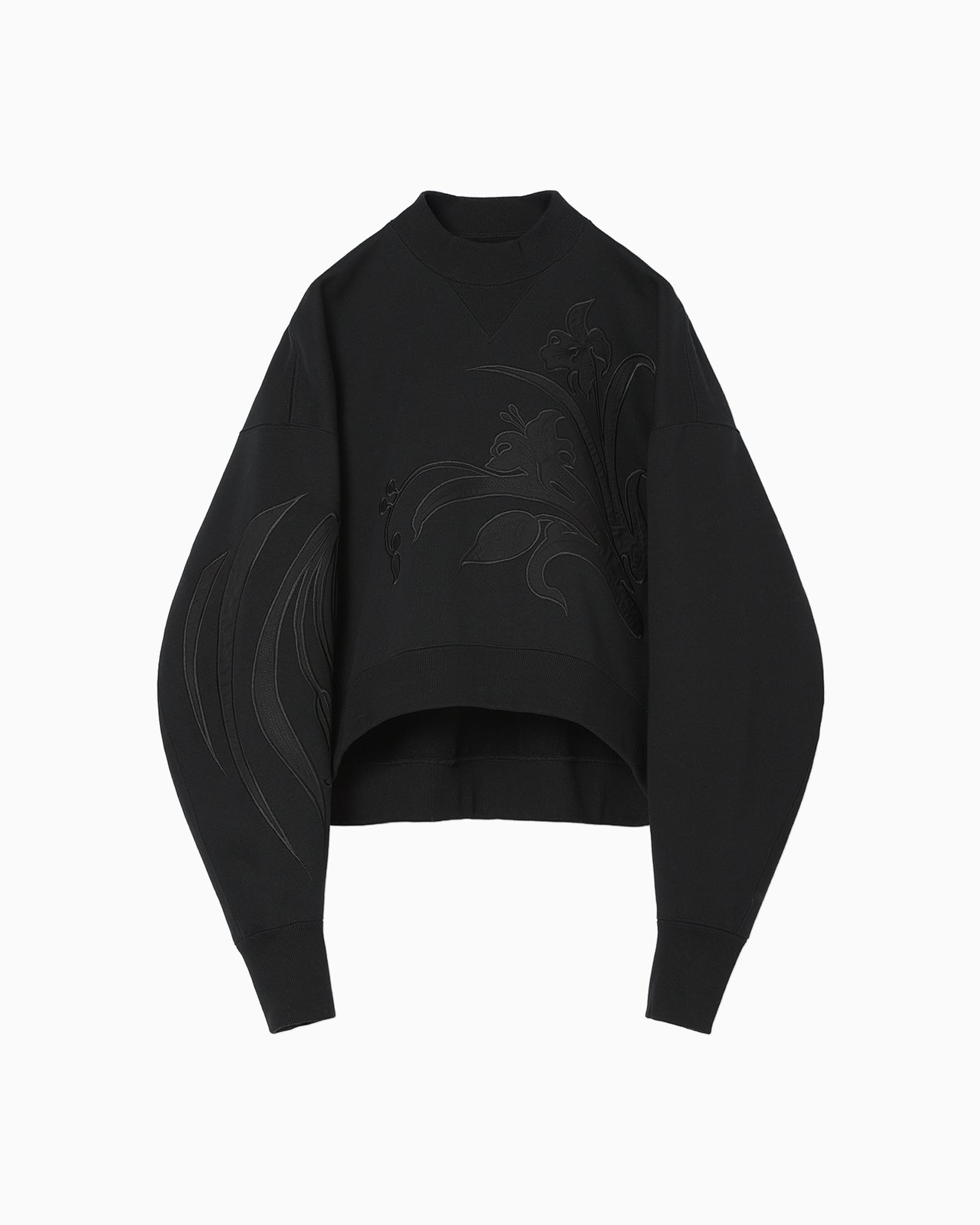 Floral Embroidery Short Sweat Top - black - Mame Kurogouchi