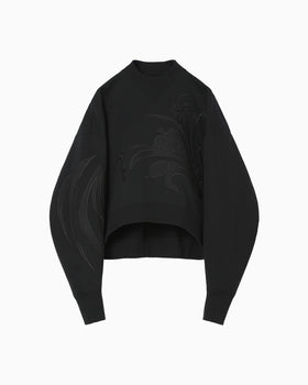 Floral Embroidery Short Sweat Top - black