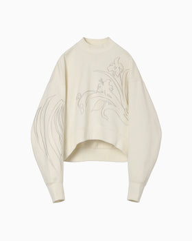 Floral Embroidery Short Sweat Top - ecru