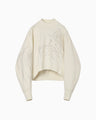 Floral Embroidery Short Sweat Top - ecru