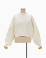 Floral Embroidery Short Sweat Top - ecru